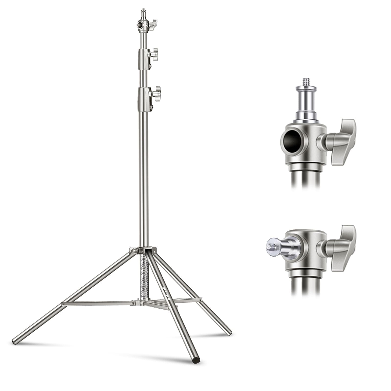 NEEWER 102"/2.6m Stainless Steel Light Stand, Spring Cushioned Heavy Duty Photography Tripod Stand with 1/4” to 3/8” Universal Screw Adapter for Strobe, LED Video Light, Ring Light, Monolight, Softbox