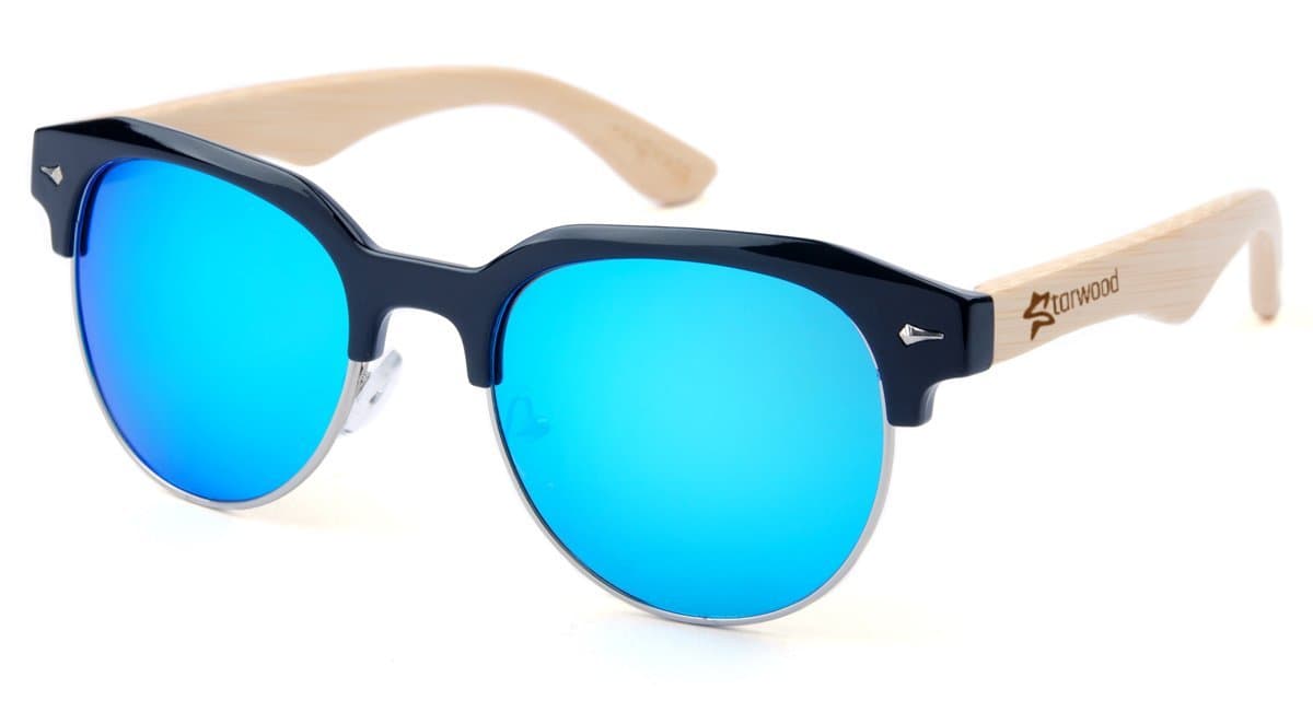 Starwood Clubmaster Handmade Bamboo Wood sunglasses (Polarized) - Ice Blue