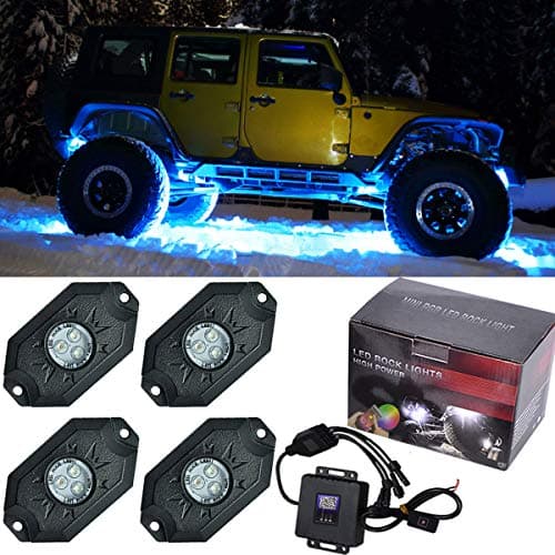 RangerRider Car App RGB LED Rock Lights,4 Pcs Pods Multicolor Neon LED Light Kit with Bluetooth Controller for Underglow Off Road Truck SUV
