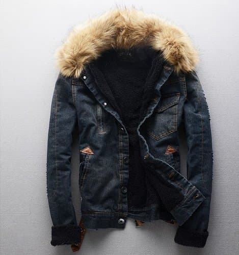 2014 Autumn and Winter Thick Denim Outerwear Large Fur Collar Denim Jacket Slim Denim Coat Lovers Design (M, Black)