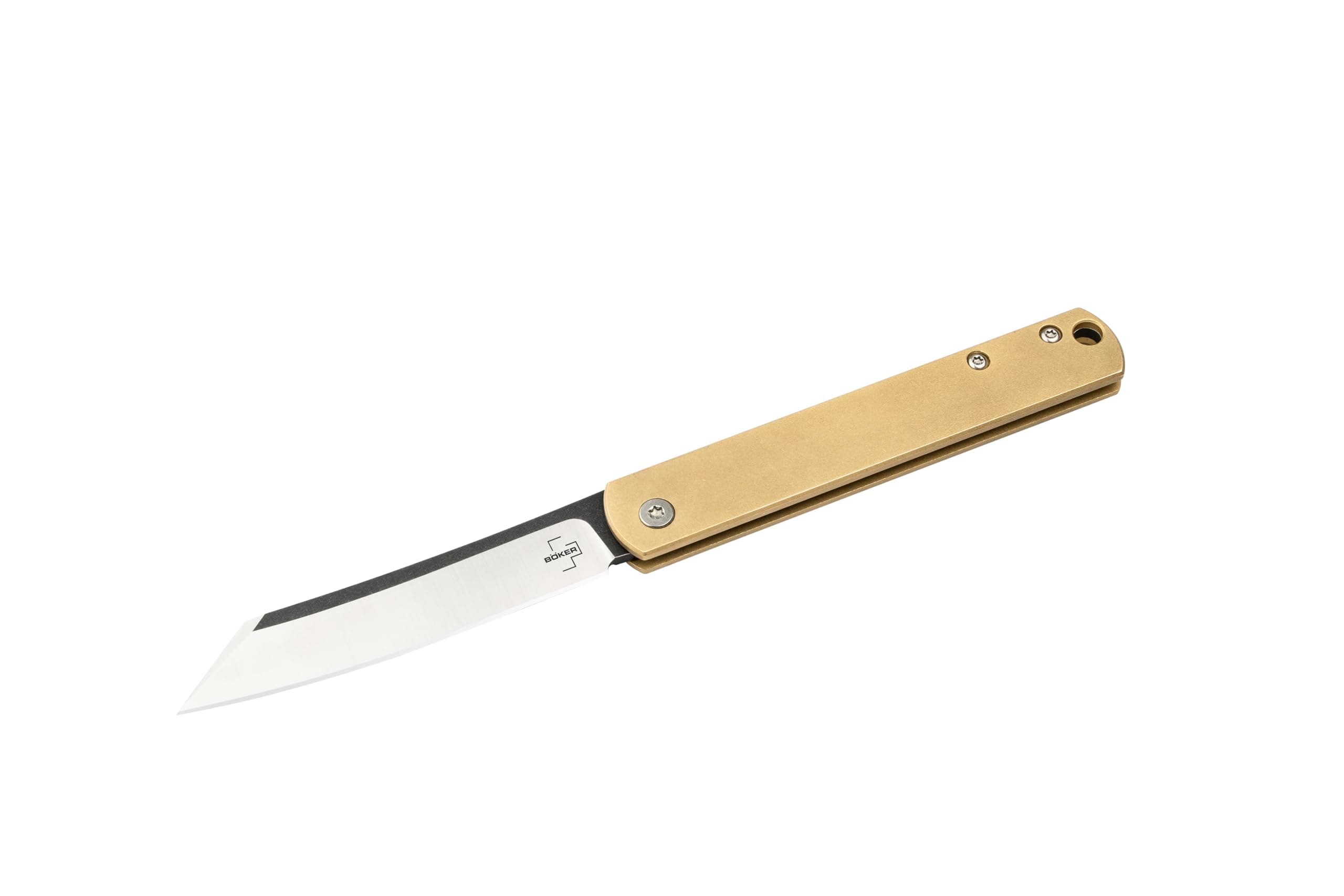 Plus Zenshin 42 Brass - pocket knife with brass handle scales - classic Folding knife with 440C blade - with knife case