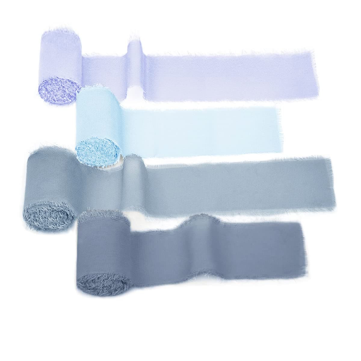 Socomi Chiffon Ribbon Fringe Color Swatch 1-3/4" x 3Yd, 4 Rolls Ribbons for Bouquets Wrapping Decor Wedding Invitations Evening Sky