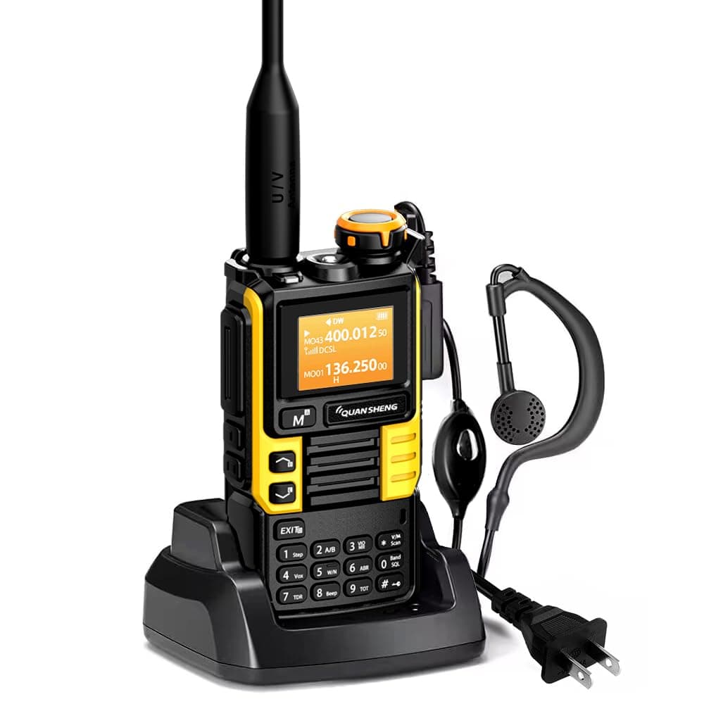 UVK5(99) AM/FM/DTMF Walkie-Talkie 200CH 20-1000MHZ Walkie-Talkie NOAA Weather Forecast with Flash Copy Frequency Tpye-C LCD Display for Hiking Camping Travel Two-Way Radio (Yellow)