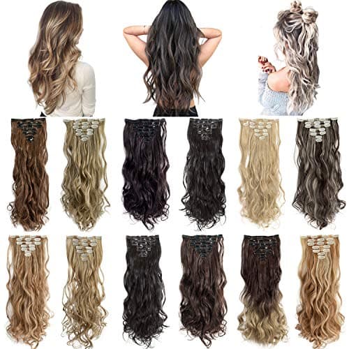 Clip in Hair Extensions 7Pcs 16 Clips 22 24 inch Curly Straight Thick Double Weft Hairpieces for Women