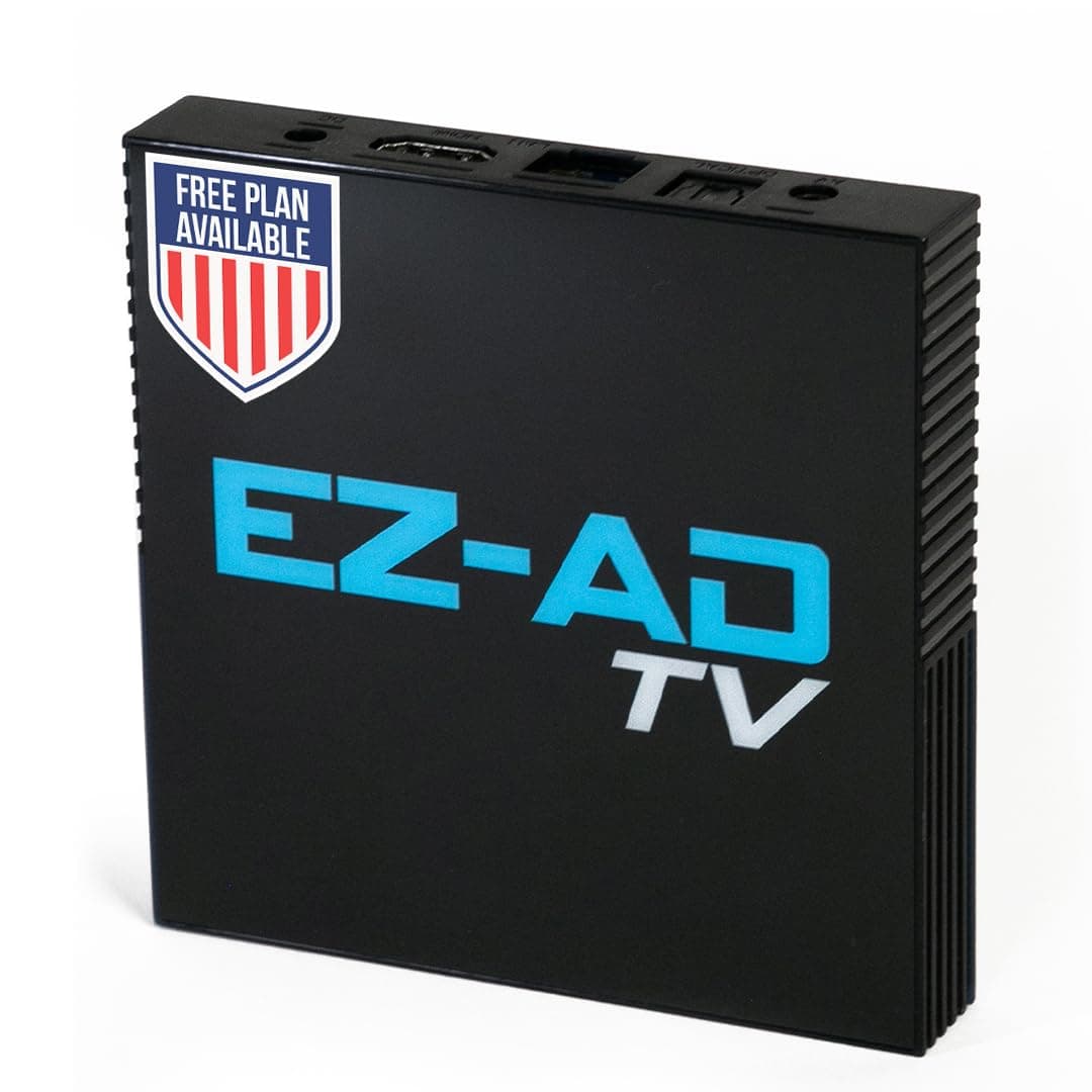 EZ-AD TV Digital Signage Player, Digital Signage 4k Player Kit, Auto-Post Content, Cloud-Controlled, Add Your PowerPoint Presentation, Free Plan & Mobile App, Thousands of Templates