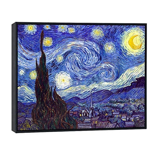 Framed Wall Art Canvas Prints of Starry Night by Vincent Van Gogh Paintings Reproduction Post-Impressionism Artwork Framed Wall Art for Living Room Home Decorations Black Frame