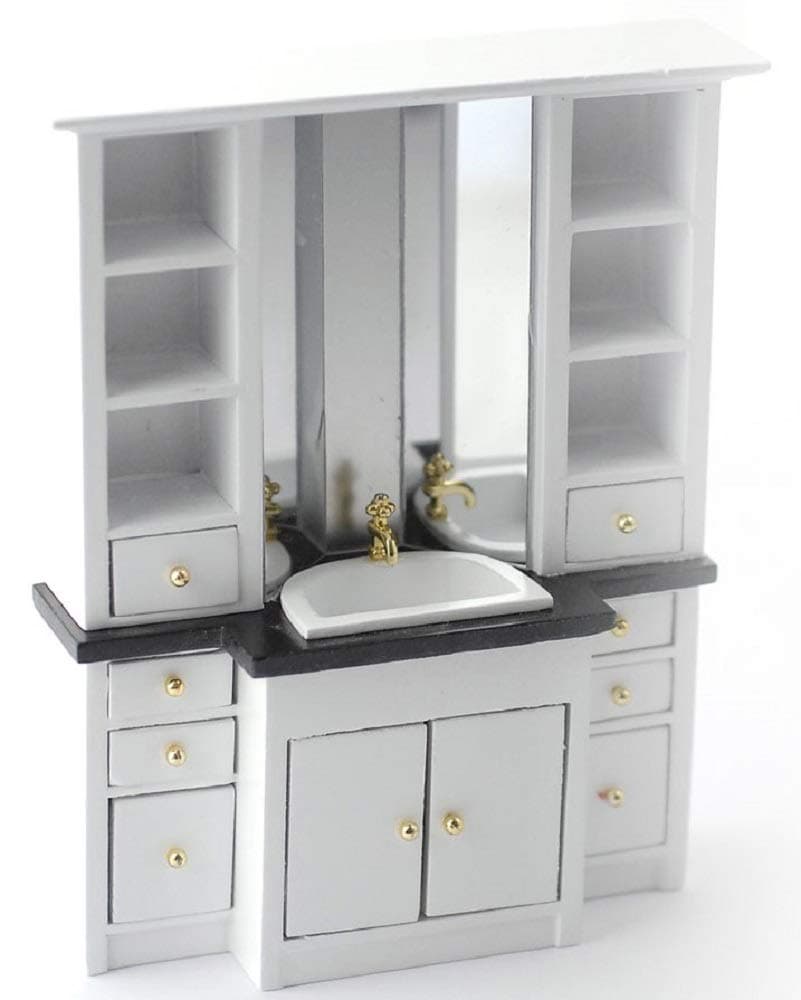 Melody Jane Dollhouse Modern Vanity Sink Unit Black & White Bathroom Furniture