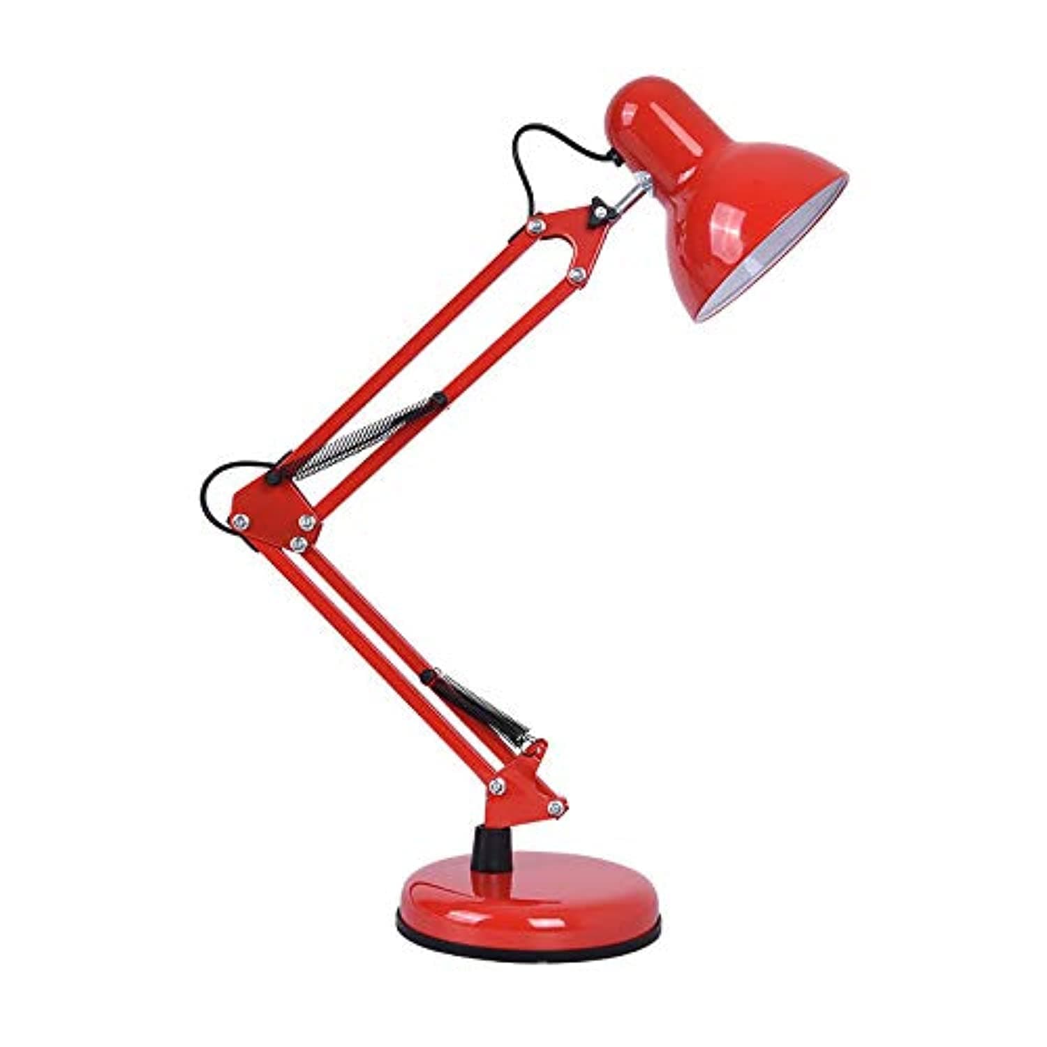 KH Metal Swing Arm Desk Lamp, Interchangeable Base Or Clamp, Classic Architect Clip On Study Table Lamp, Multi-Joint, Adjustable Arm, (RED)