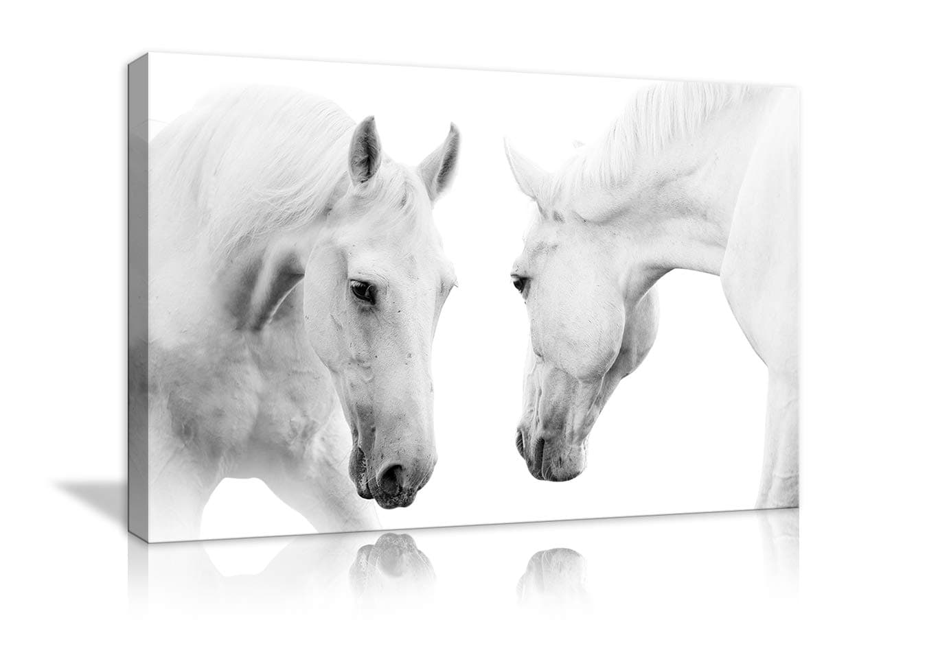 Two Modern White Horses Canvas Paintings on Canvas Contemporary Wall Art Giclee Framed Artwork HD Printed Picture to Photo Decor for Living Room(24''Wx16''H)