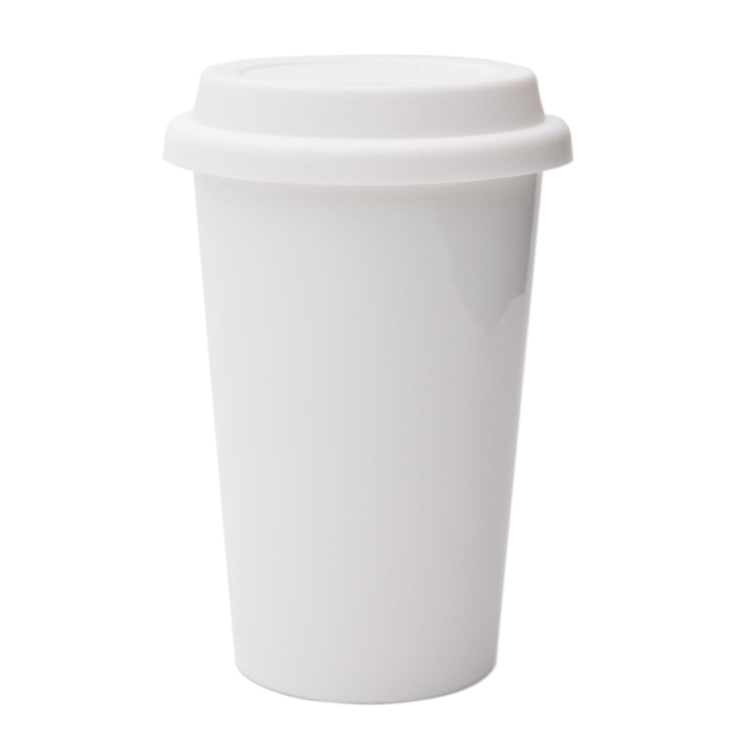 Reusable Double Wall Insulated White Ceramic Travel Coffee Cup with Lid & Sleeve, 12 fl.oz, I Am Not a Paper Cup