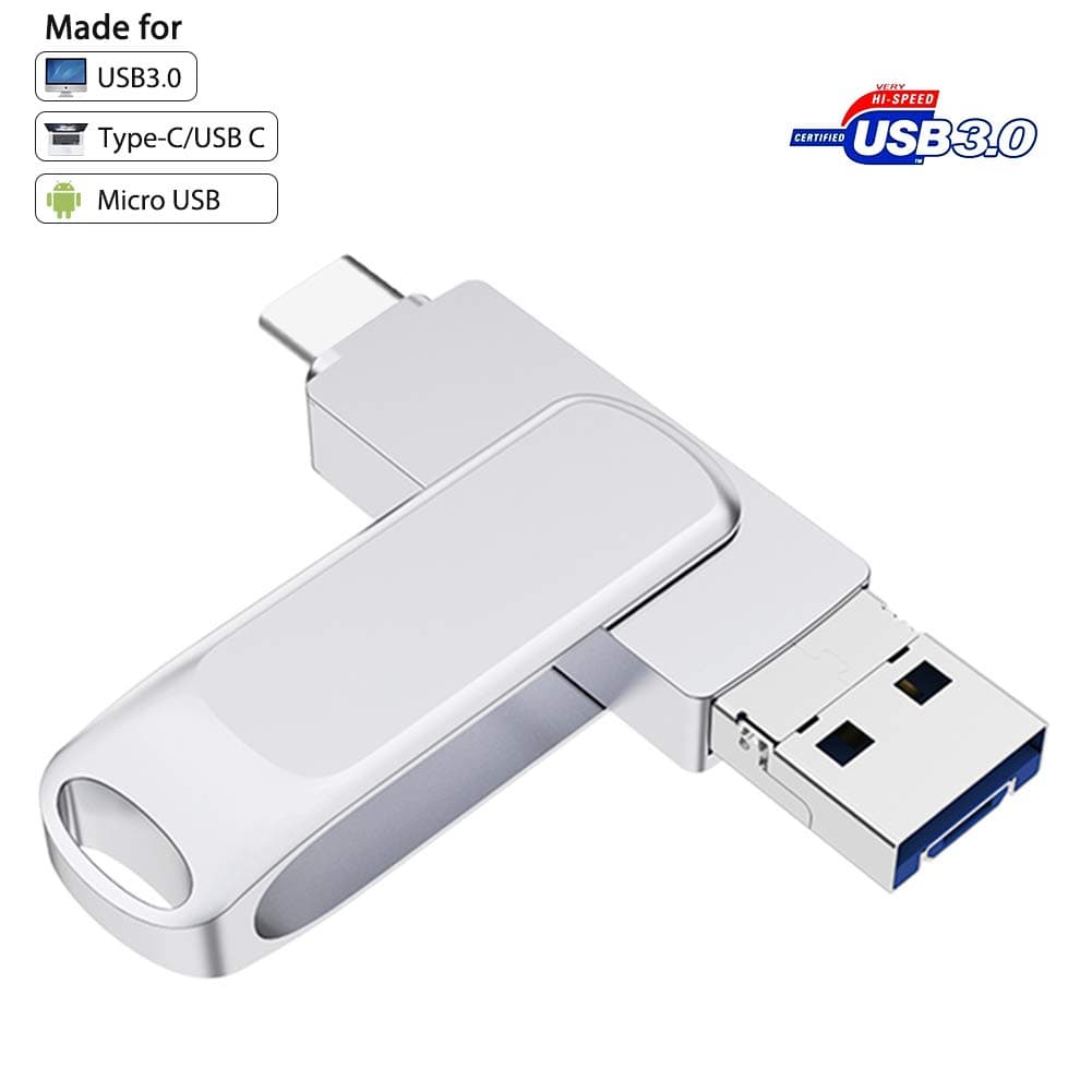 Usb Memory Stick 32gb USB 3.0 + Micro USB + USB C memory stick, Metal 3 in 1 Type c USB Flash Driver with Key Chain for Samsung Galaxy S8, S7/S7 Edge, Note 8 MacBook PC Android(32gb)