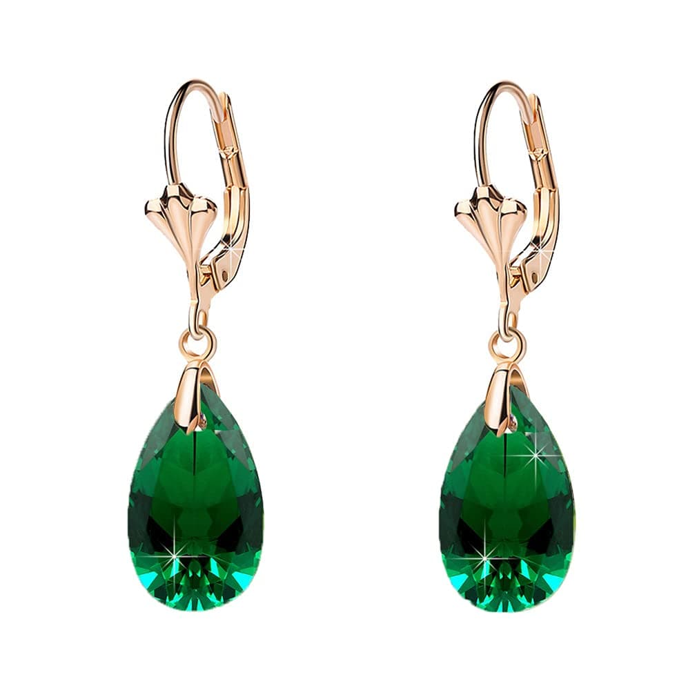 Austrian Crystal Teardrop Leverback Dangle Earrings for Women Fashion 14K Gold Plated Hypoallergenic Jewelry