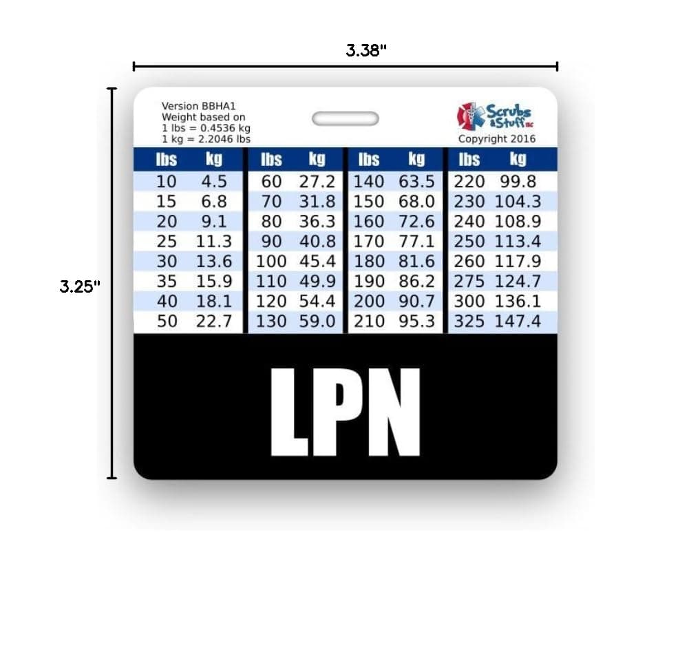 LPN Badge Buddy Horizontal w/Height & Weight Conversion Charts (Black)