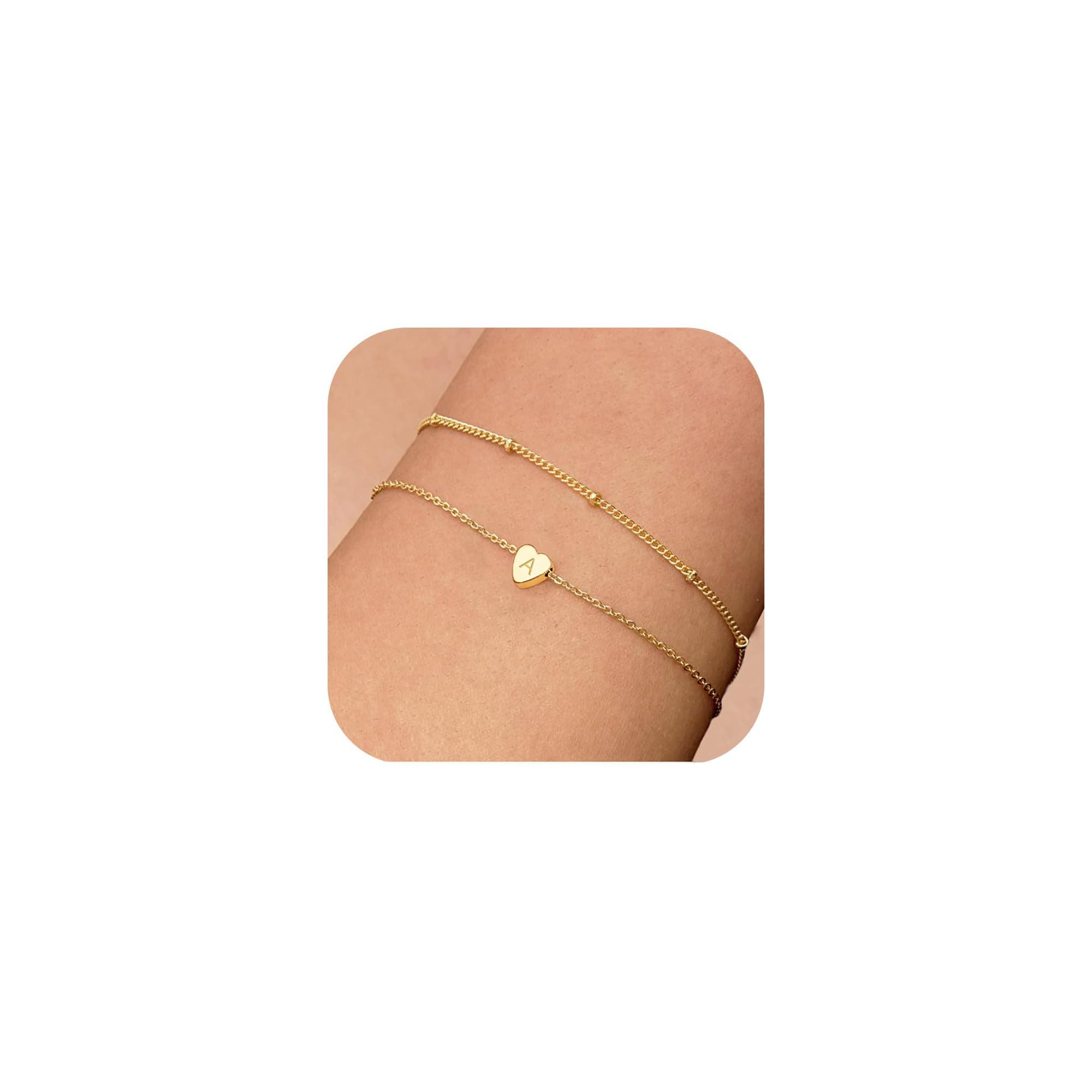 Gold Bracelets for Women, 18K Gold Plated Letter A Initial Bracelet for Women Heart Bracelet Stacks Dainty Gold Bracelets Gold Jewelry Teen Gifts Trendy Stuff Today 2024