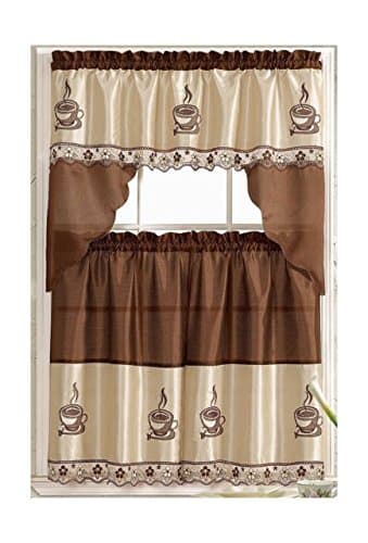 GoodGram Coffee Barista Complete Embroidered Kitchen Curtain Tier & Swag Set