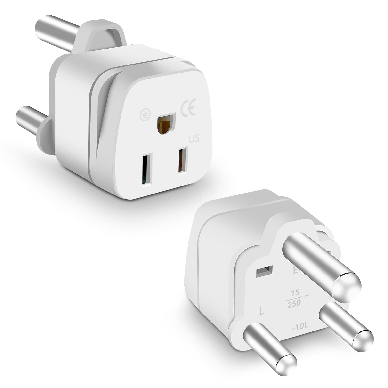 South Africa Travel Plug Adapter,South Africa Plug Adapter 3 Prong Safe Grounded USA to Any Type M for Country Such as Botswana,Nepal Pakistan,Namibia and More,White 2 Pack