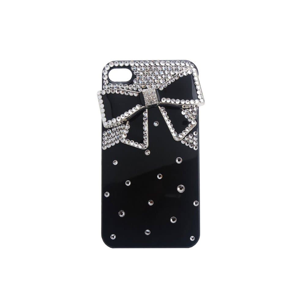 3D Bling Crystals Rhinestones Bow Case Cover for Apple iPhone 4 4S Black