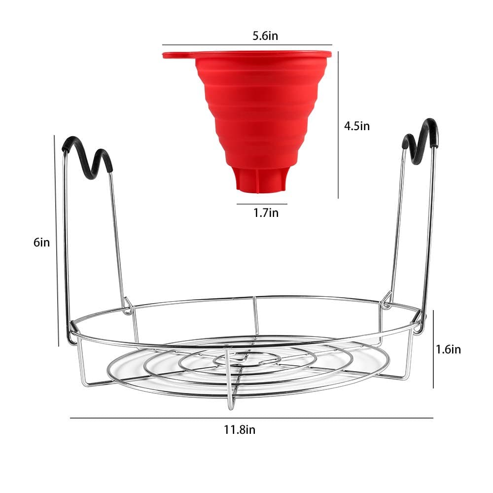 Picowe 12inch Canning Rack, Stainless Steel Steamer Canning Jar Rack with Silicone Handle, Canner Rack Canning Supplies Kit for Regular Wide Mouth Mason Jars Ball Jars(1 Pack with Funnel)
