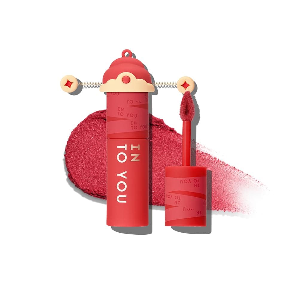 INTO YOU Matte Lipstick with Shimmer, Long Lasting Red Lip Stick for Women, Multi-Purpose for Lips and Cheek, Non-Fade, Makeup, Regal Red for Prosperity & Luxury, CNY01