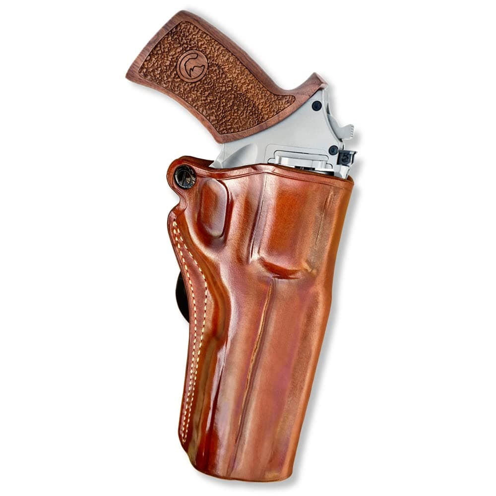 Masc Premium Leather OWB Paddle Holster with Open Top Fits Rhino 60DS .357 Mag/9mm 6" Barrel, Right-Hand Draw, Brown Color #1266#