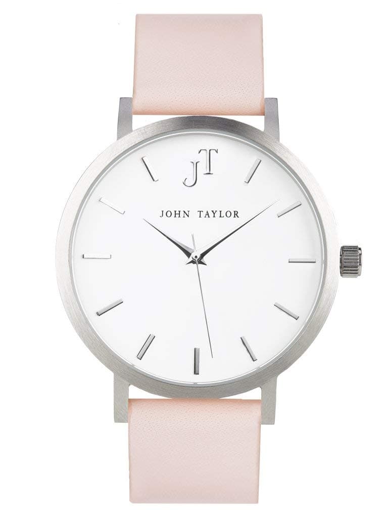 Women’s Silver Minimalist Watch - Blush Leather Strap - John Taylor Watches