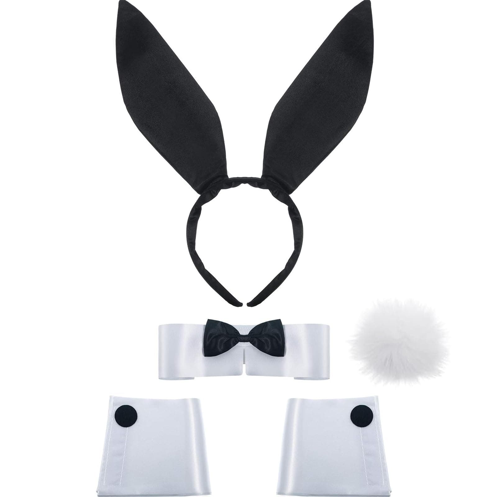 Bunny Costume Set Rabbit Ear Headband Collar Bow Tie Costume Cuffs Rabbit Tail for Halloween Party