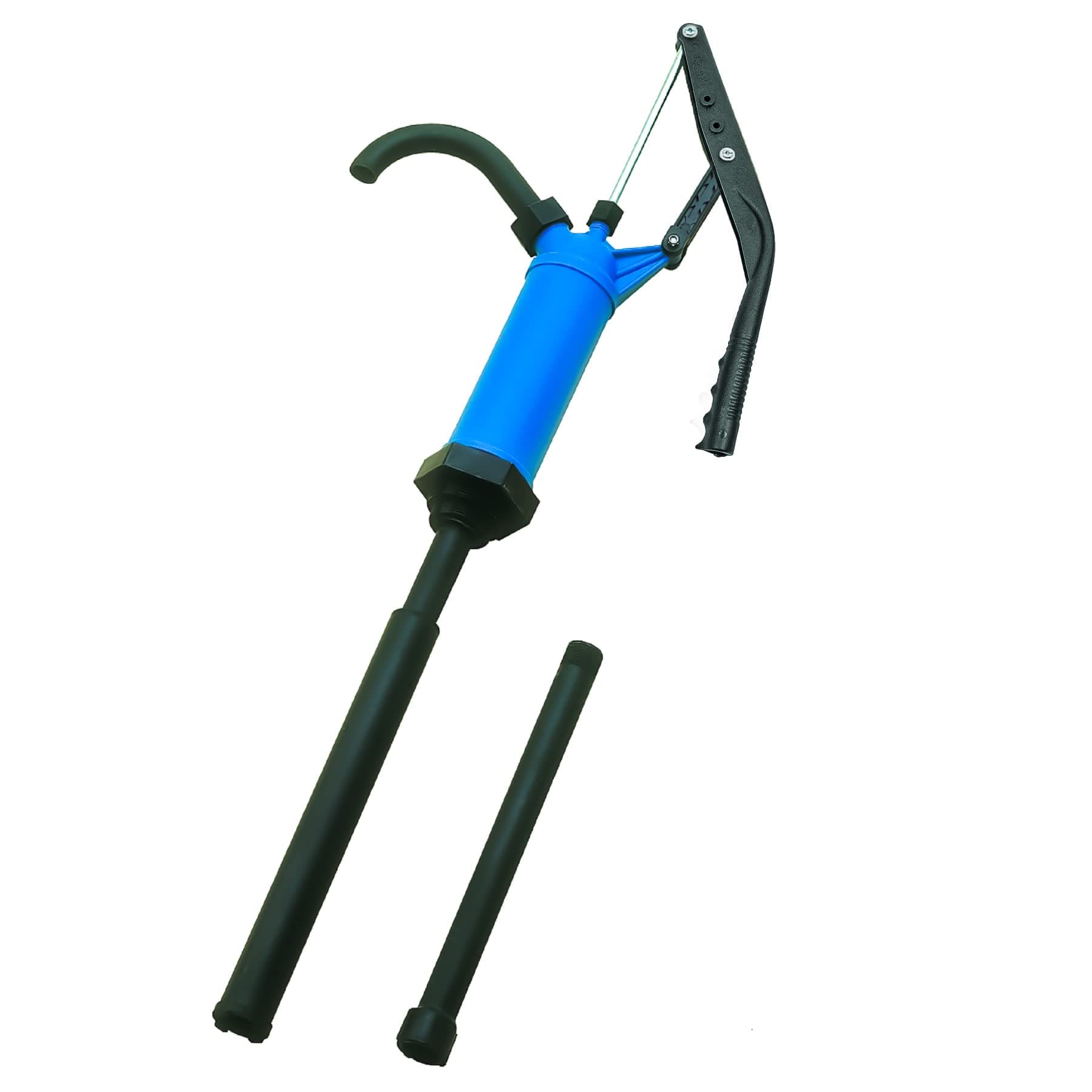 P490JH Plastic Lever Action Drum Barrel Pump PP Manual Drum Barrel Pump Patented in USA Blue 53.5 inches (136 cm) PP Spout 11.8 oz. (350 cc) Per Stroke for 5, 15, 30, 55 gal