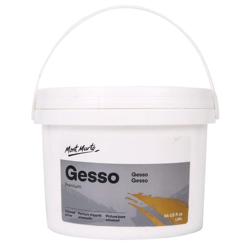 Mont Marte Premium Gesso Universal Primer 64oz (1.89L), Suitable for Acrylic Paint, Oil Paint, Color Pencils, Pastels, Graphite and Charcoal
