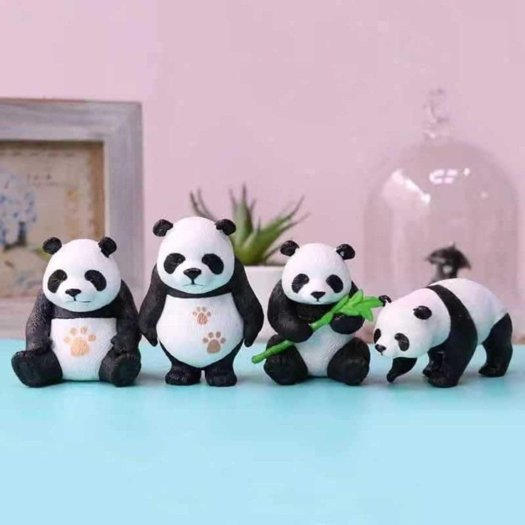 SATYAM KRAFT 1 Set (4 Pieces) Panda Miniature Figurines | Cute Showpiece | Gift for Him/Her, Home, Bedroom, Living Room, Office, Table, Car Dashboard | Festive & Gift Décor