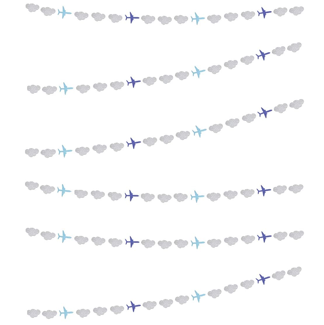 Lauthen.S Airplane Clouds Garland, 6pcs Glitter Plane Paper Garland Decorations for Birthday Backdrop Aviation Airplane Themed Baby Shower Party Supplies Classroom Home Decor