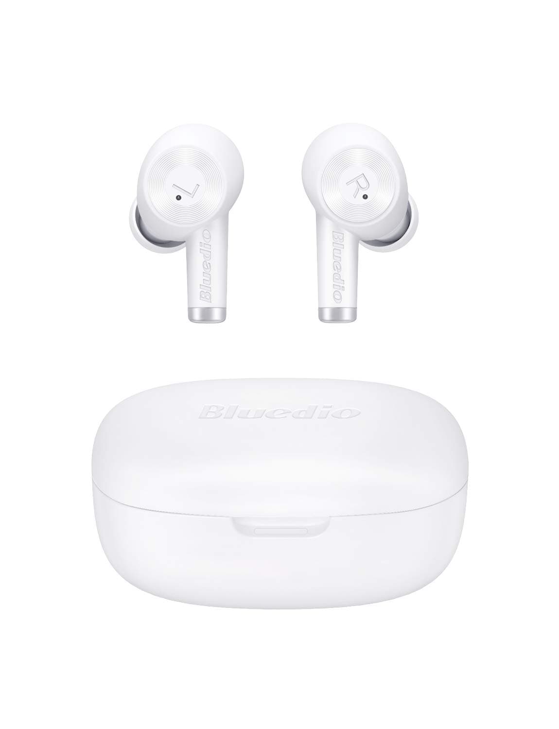 BluedioBluetooth Wireless Earbuds, Ei TWS Wireless Headphones in-Ear Earphones with Charging Case, 40Hrs Playtime, Car Headset Built-in Mic Support Wireless Charging for Cell Phone, Sport, White