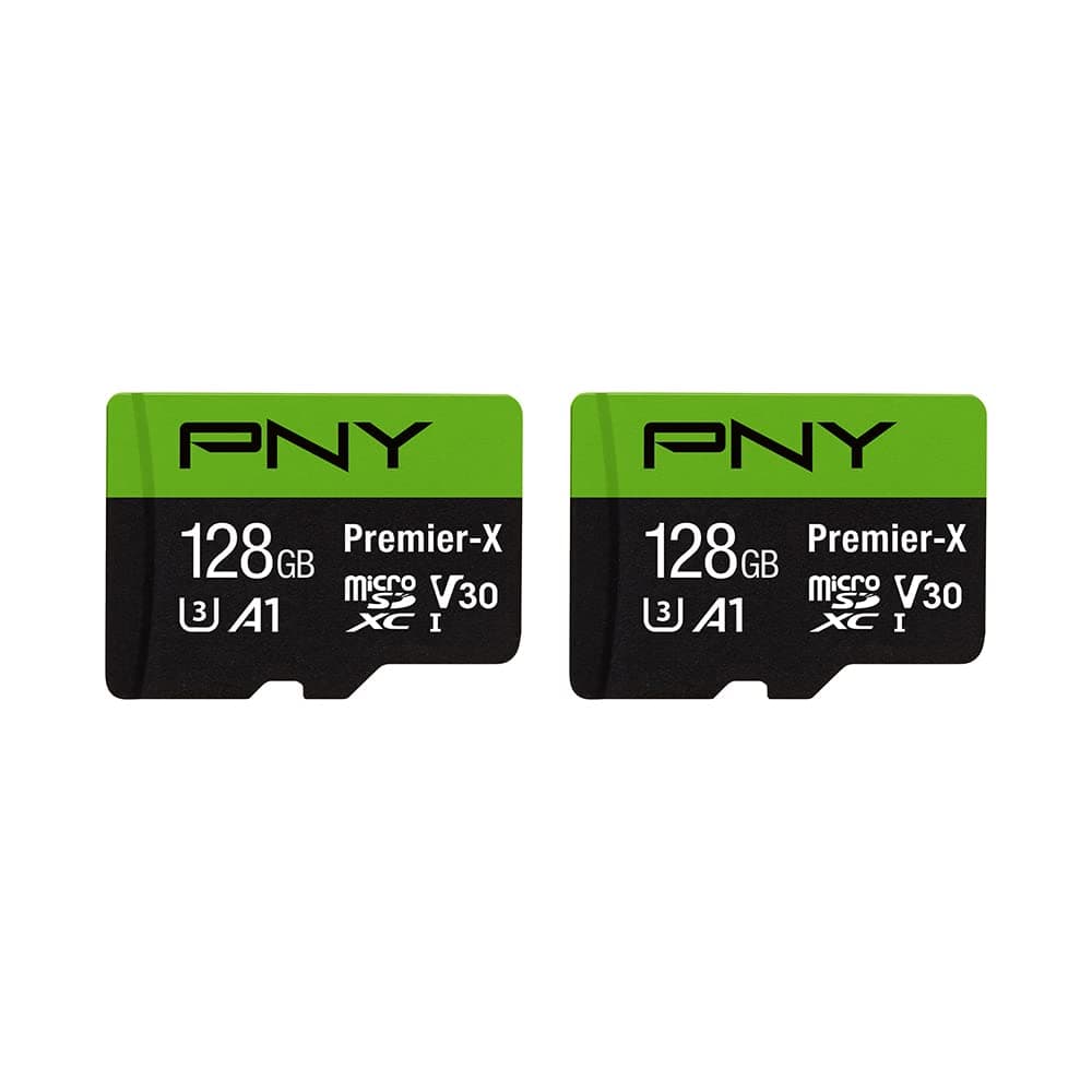 PNY P-SDU128X2V31100PX-GE 128GB Premier-X Class 10 U3 V30 microSDXC Flash Memory Card 2-Pack - 100MB/s, Class 10, U3, V30, A1, 4K UHD, Full HD, UHS-I, Micro SD