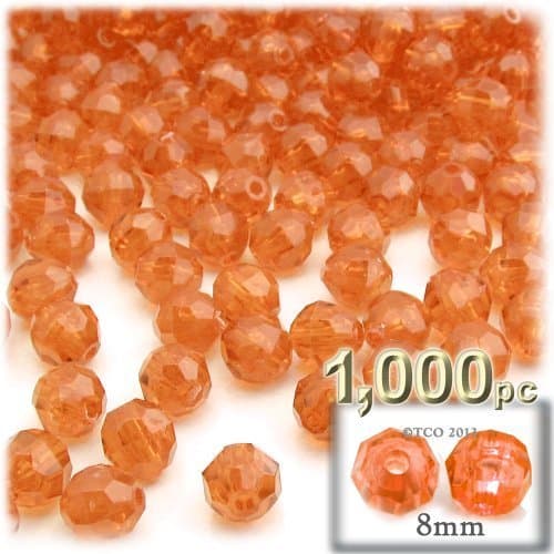 1,000pc Faceted Plastic Transparent Beads Round 8mm Orange Beads