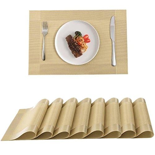 Akway Placemats Set of 8 Washable Table Mats Cup Mat Heat/Stain Resistant Place Mats for Dining Table, Yellow CD1-YW-8