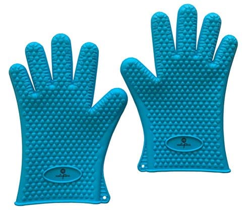 Ecolighters® Original Heat Resistant Silicone Gloves 1 Pair (2 Gloves) - Blue - Kitchen, BBQ, Grill, Oven or Stoves- Perfect for Cooking, Better Then Oven Mitts, Dishwasher Safe - Blue