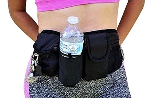 Waterproof Black Fanny Pack or Waist Bag, ideal for Hiking, Gym, School, Travel, With Multiple Compartments and Water Holder, Holds Most Cell Phones