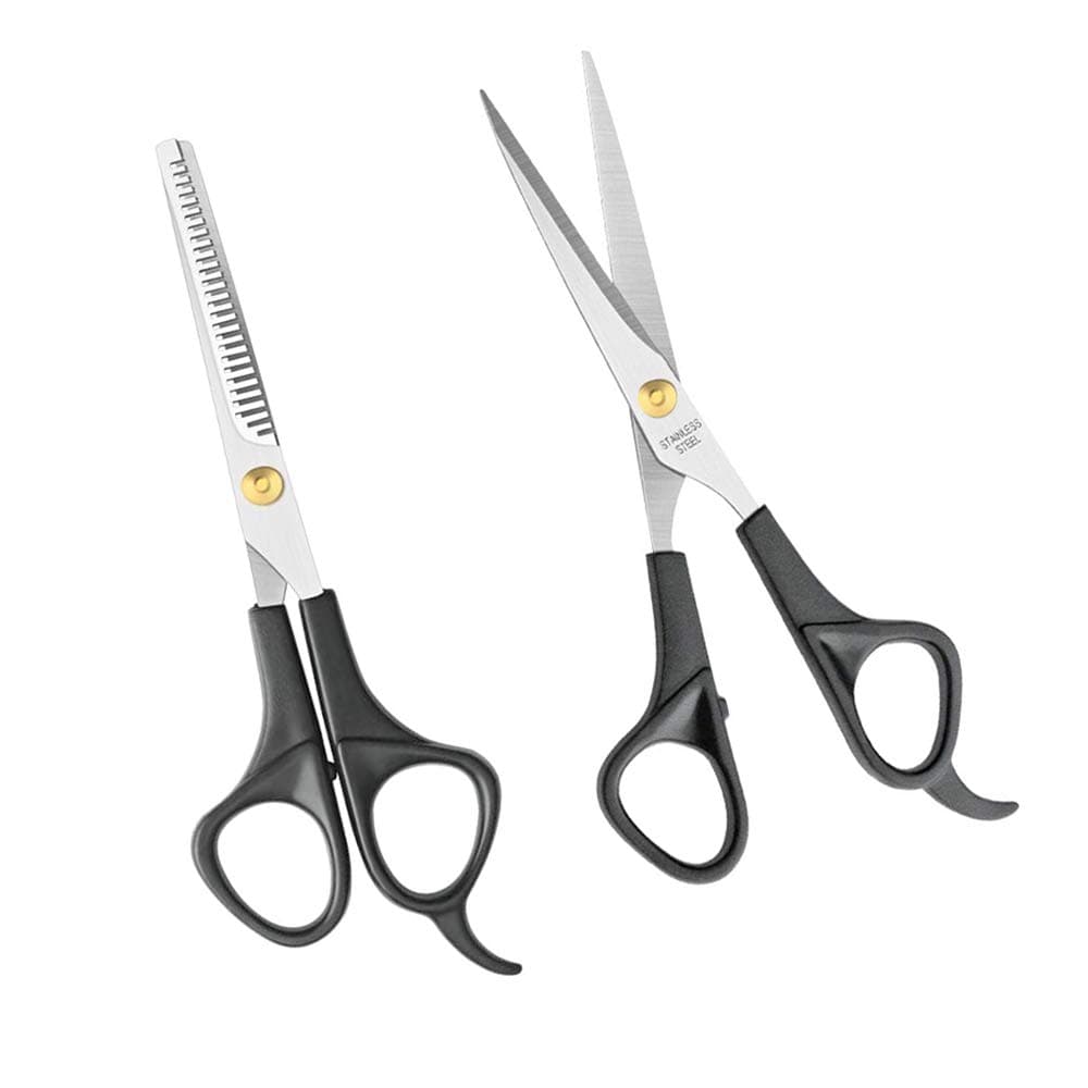 GTNINE Razor Barber Personal Hairdressing Hair Sharp Edges Cutting Thinning Shear Scissors 2 Pieces Black