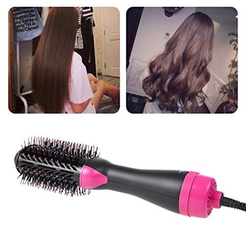 2 In 1 Hot Air Curl Straighten Hair Electric Styling Comb for Women, Hair Dryer and Volumizer One Step Curling Oval Brush Design with Mixed Bristles