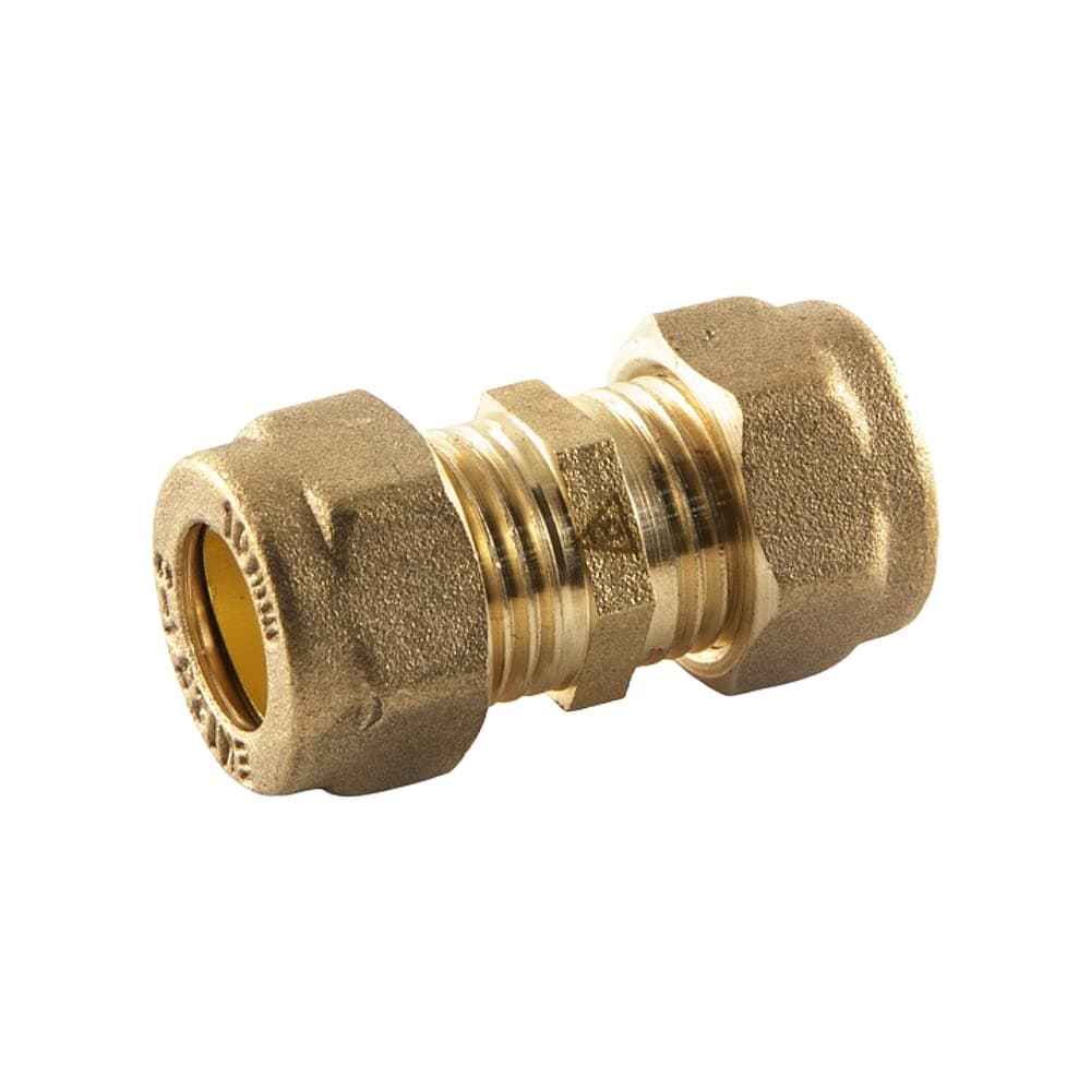 Brass Compression Straight Connector Fittings for Plumbing and Heating Systems, 10mm x 10mm, Pack of 2, Gold