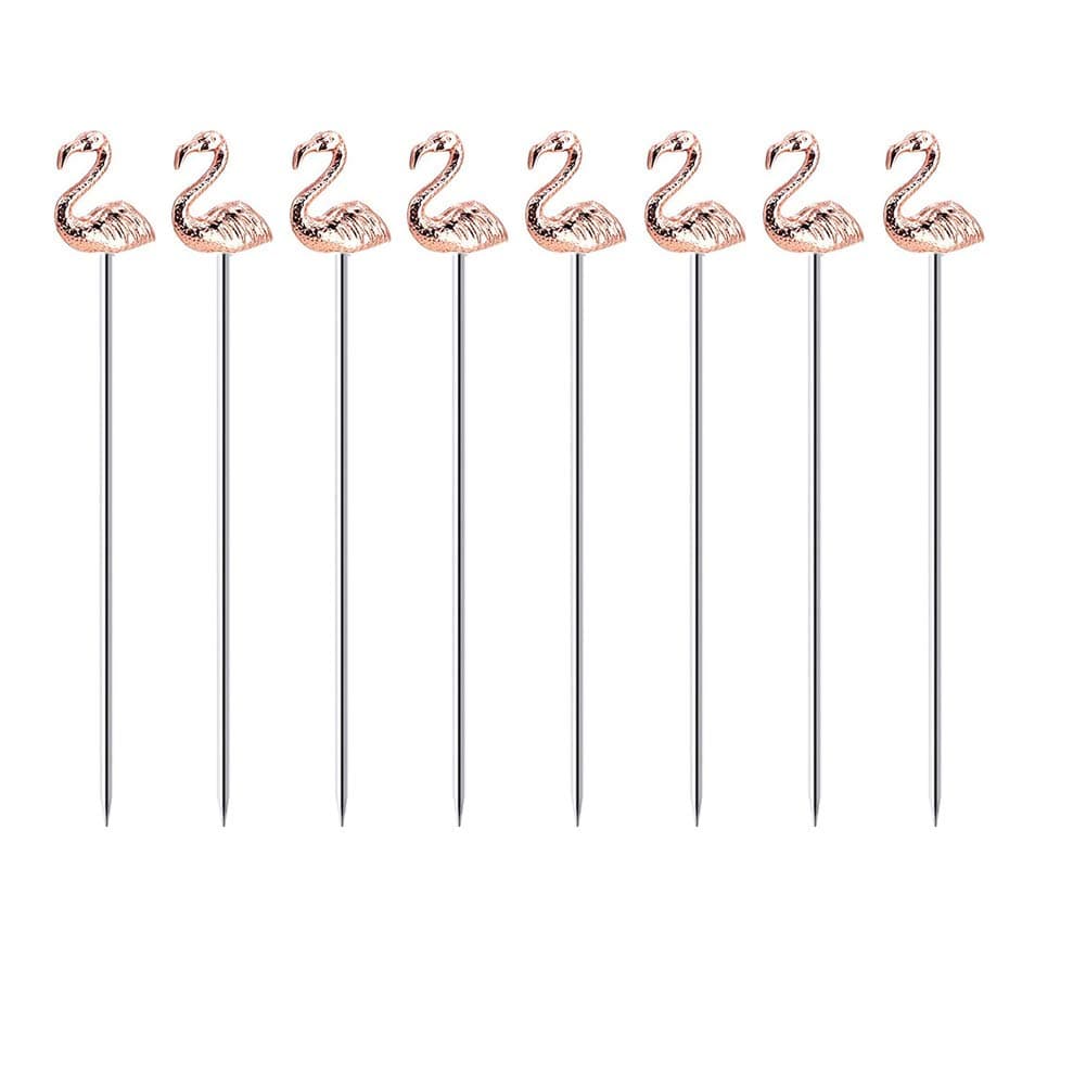 Flamingo Martini Cocktail Picks Reusable Olive Picks Garnish Skewer Fruit Toothpicks Pack of 8 (Rose Gold Flamingo)