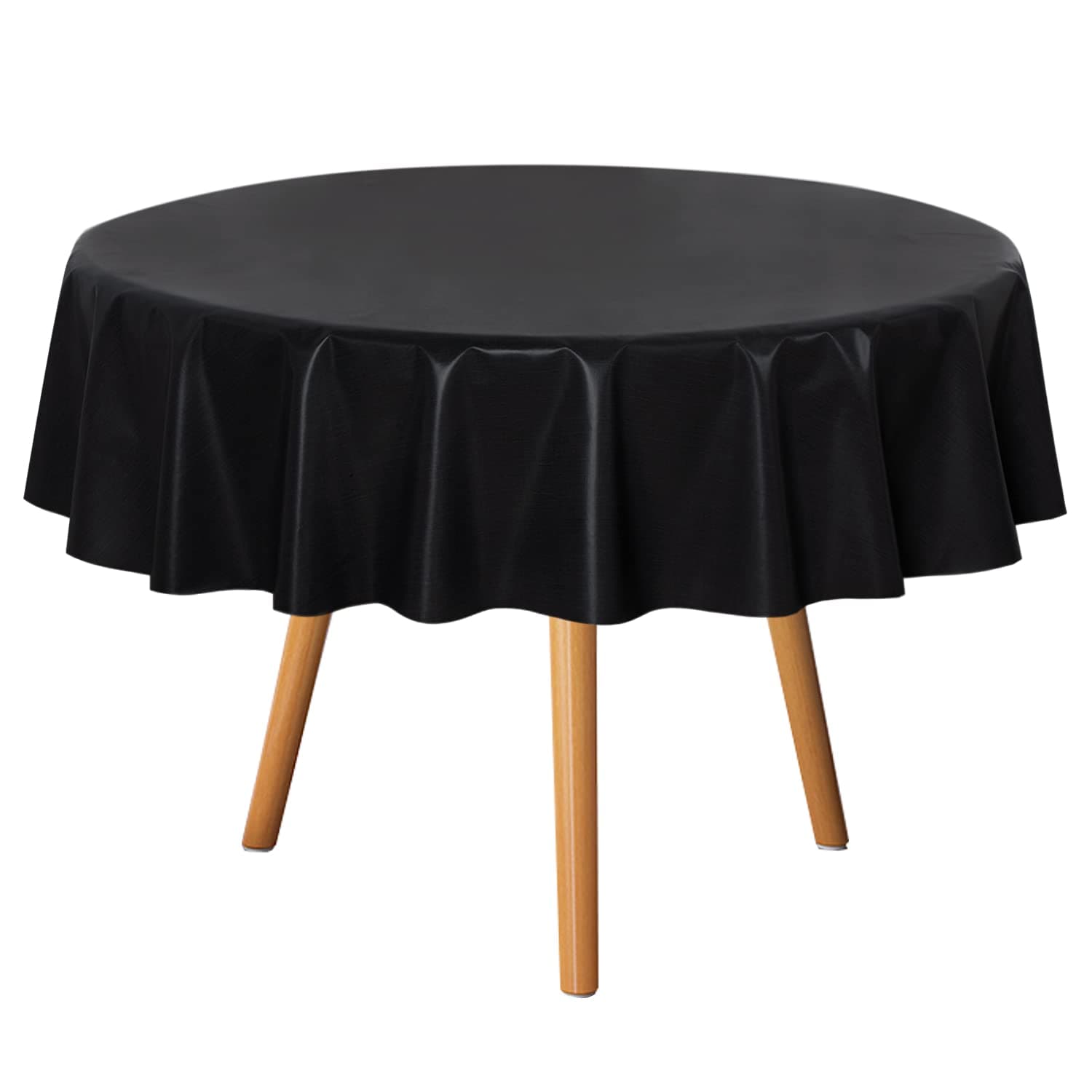 sancua 100% Waterproof Round PVC Tablecloth - 60 Inch - Oil Proof Spill Proof Vinyl Table Cloth, Wipe Clean Table Cover for Dining Table, Buffet Parties and Camping, Black