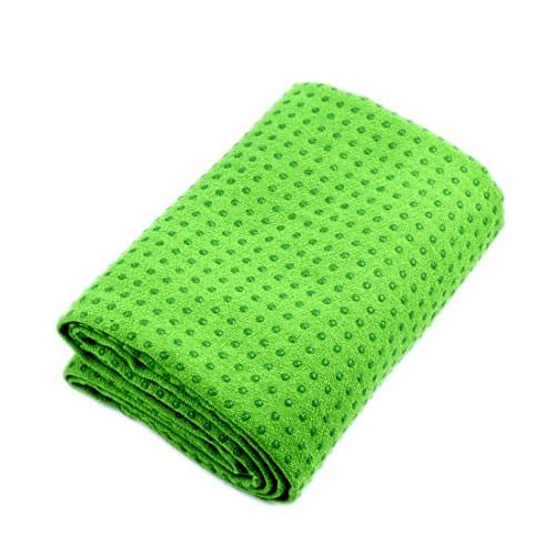 Yoga Era Premium Yoga Towel, Mat Size Non-slip, Super Absorbent. Thrive on Wellness Premium Towel Mat - 72"x25" Extra Long/wide, Safe Washable Microfiber Surface Above Superior Silicon Silicone Gel Granul Dots with Best Grip for Hot Yoga, Pilates or High Sweat Exercise, Free of Pvc, Non-toxic, Travel Friendly (Green)