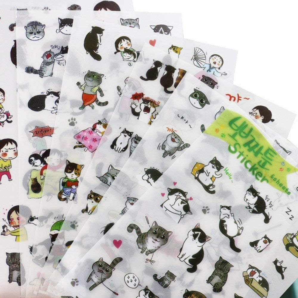 Schoolsupplies 6 Sheets Super Cute Cat Stickers for DIY Albums Diary Decoration Cartoon Scrapbooking Kawaii School Office Stationery
