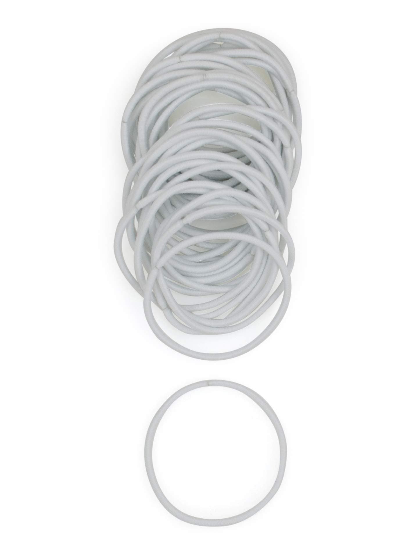 Heliums Thin Hair Elastics - White - 2mm Ties for Thin Hair, 1.75 Inch, Medium Hold No Damage Ponytail Holders - 40 Count