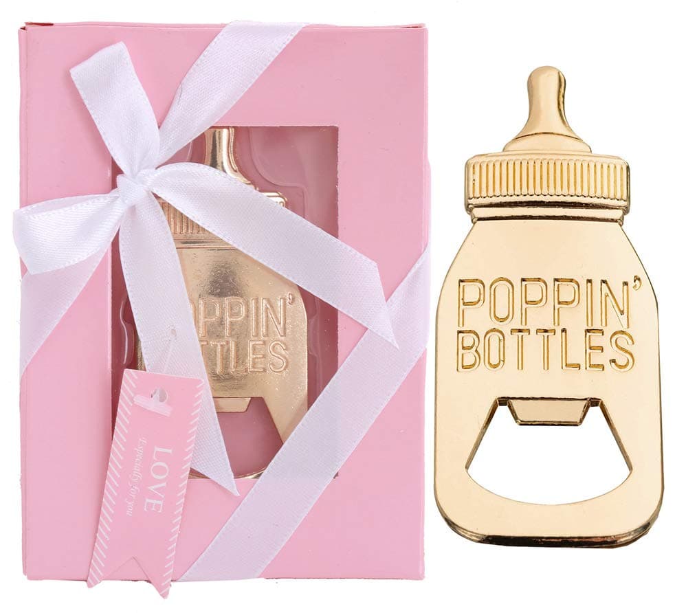 Pack of 12 Baby Shower Return Gifts for Guest Supplies Poppin Baby Bottle Shaped Bottle Opener Wedding Party Souvenirs Decorations with Exquisite Packaging by WeddParty (Baby Bottle Pink 12pcs)