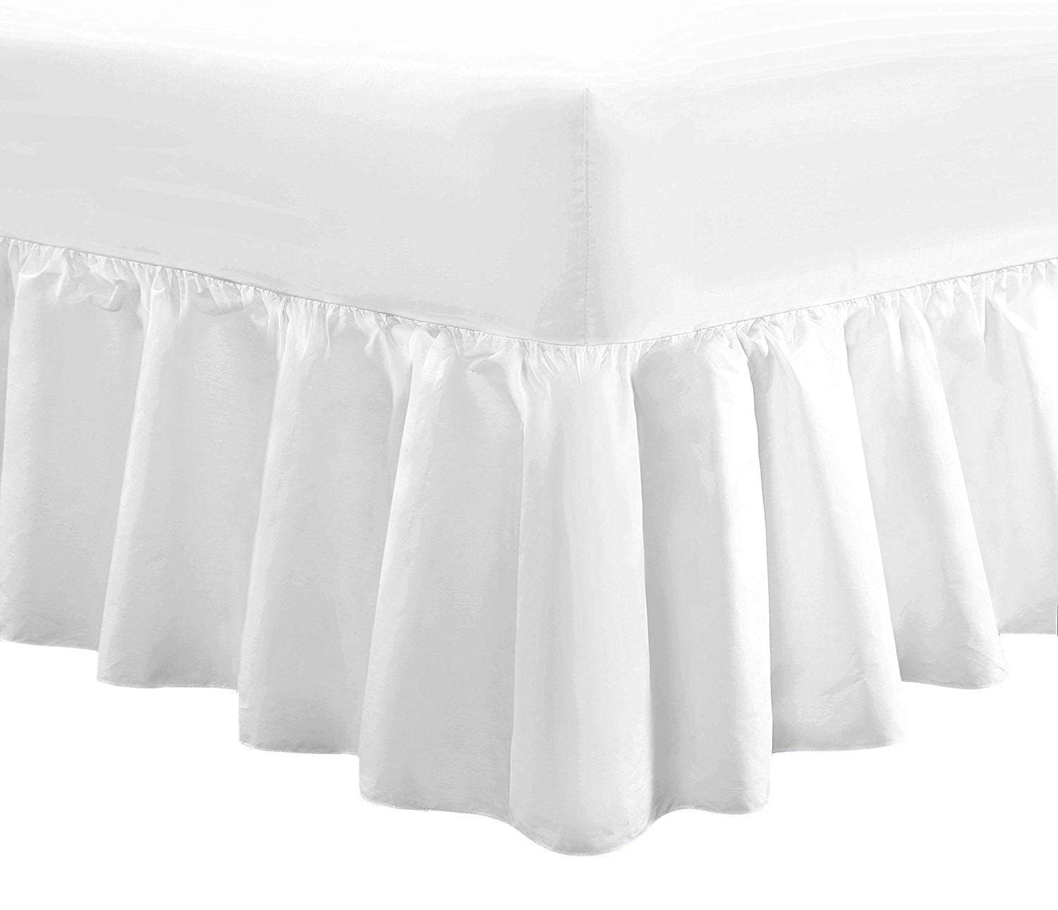 DTEX HOMES Luxury Extra Deep Frilled Valance Fitted Sheets, Double White