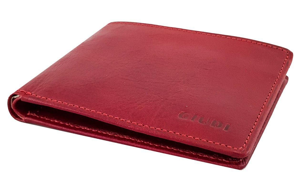 Giudi Small Size Stilish Red Slimfold Men's Wallet 8 Card Holder with Gift Box Classic Elegant Italian Design