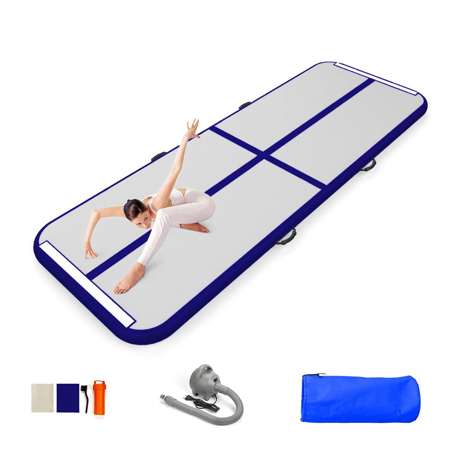 10ft/13ft/16ft/20ft Air Mat Tumble Track Inflatable Gymnastics Tumbling Track Mat with Electric Air Pump for Cheerleading/Practice/Beach/Park/Home use