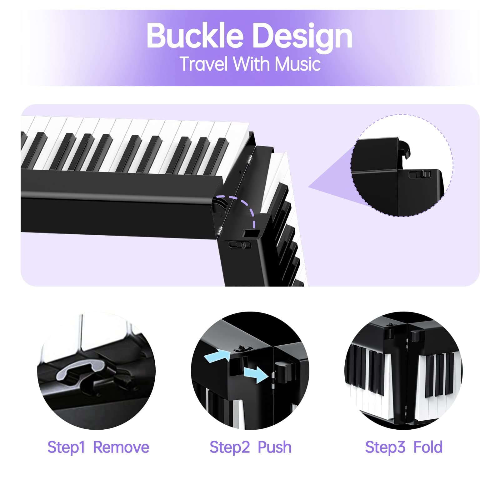 TERENCE Piano with 88 Keys Foldable Piano Keyboard with 1800 mAh Battery Support MIDI USB Interface Piano Application with Bluetooth Music Stand Sticker Audio Cable Headphones Sustain Pedal