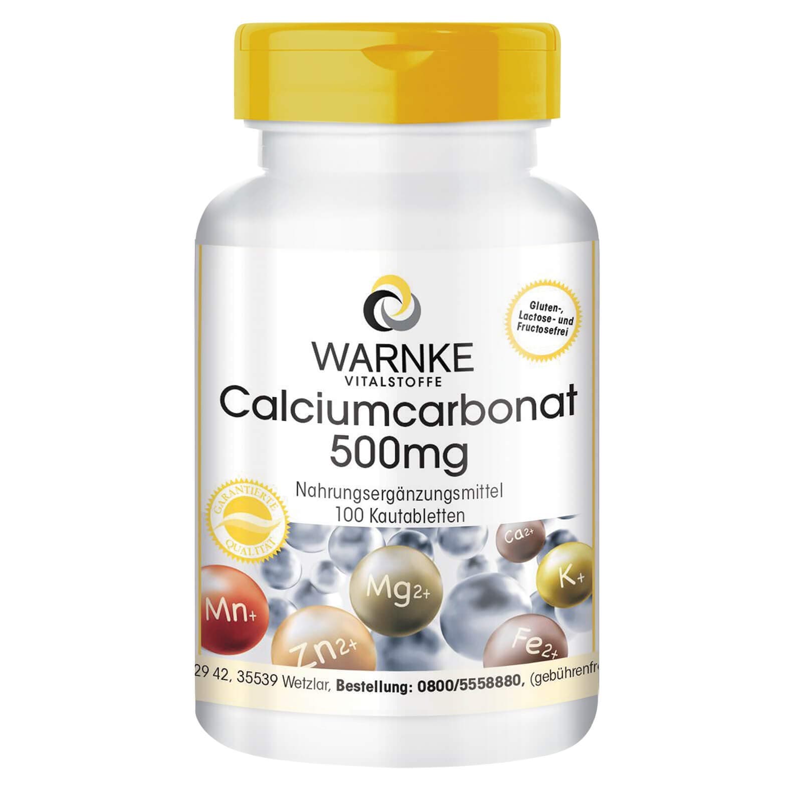 Warnke Vitalstoffe Calcium Carbonate - 100 Chewable Tablets - 200 mg Calcium per Tablet